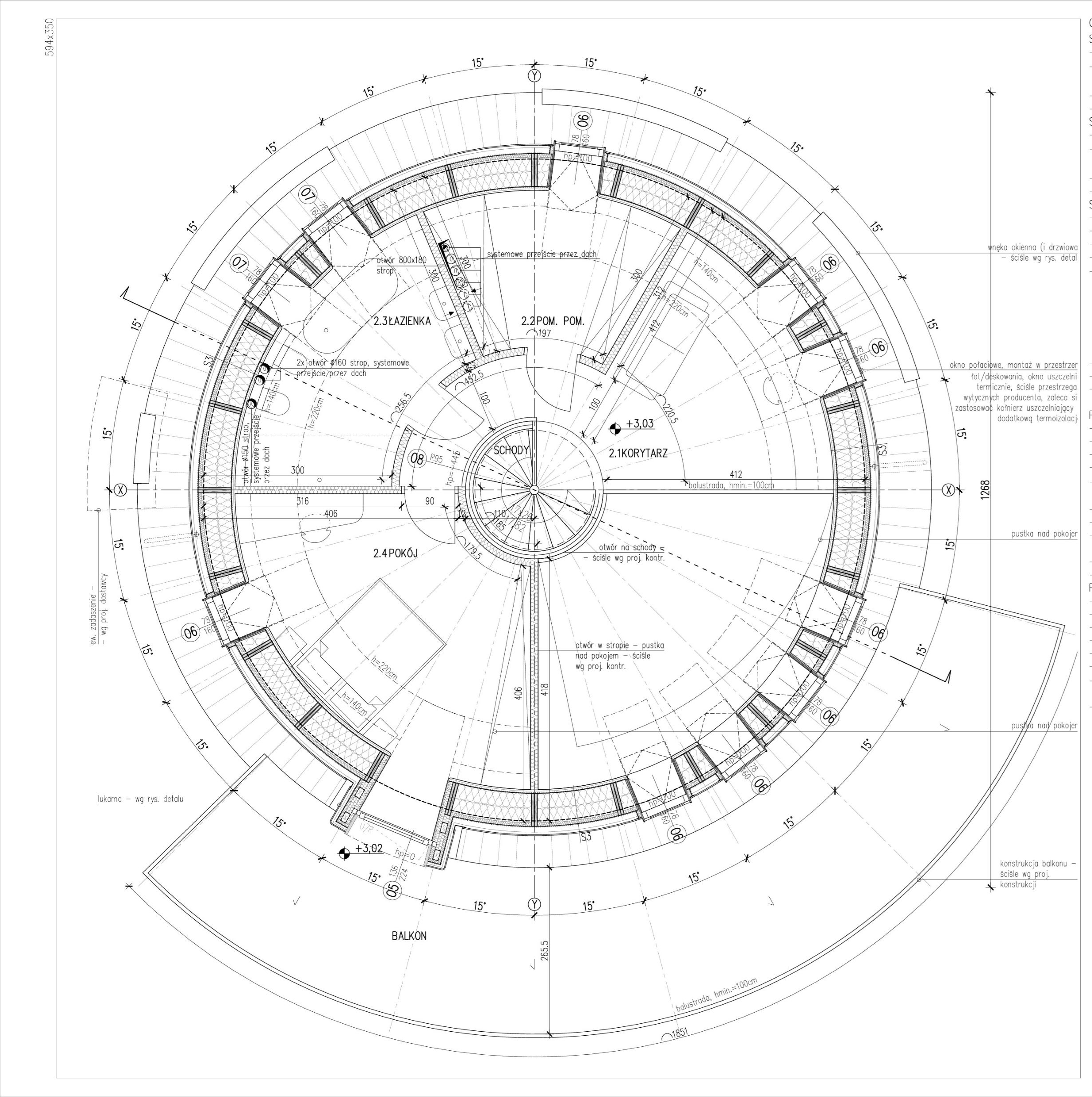 Architect Plan of a Second Floor of a Hempcrete Dome Home with Balcony Option